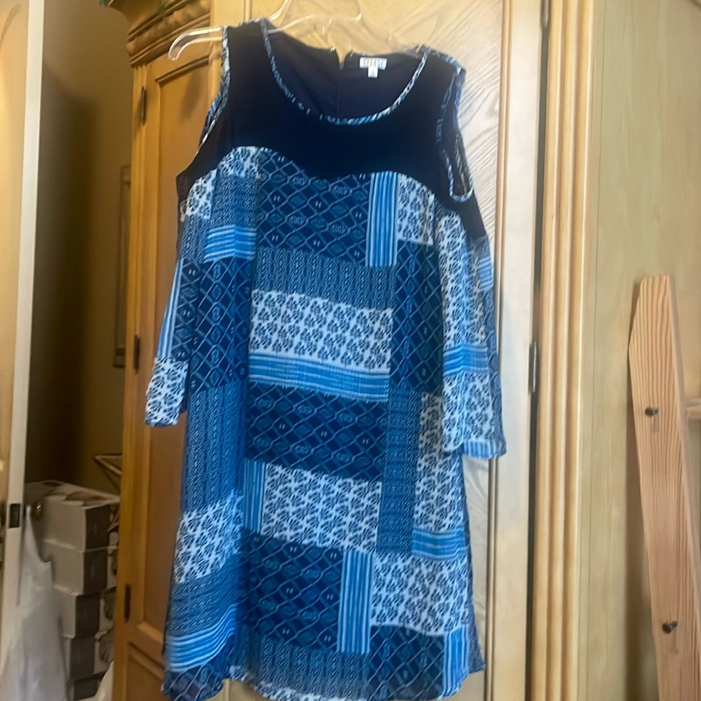 Spense Blue Pattern Lined Cold Shoulder Dress Siz… - image 2